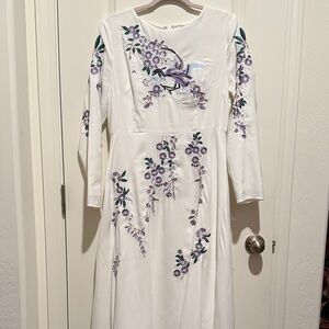 Dainty Jewells White Dress with Purple Floral Embroidery